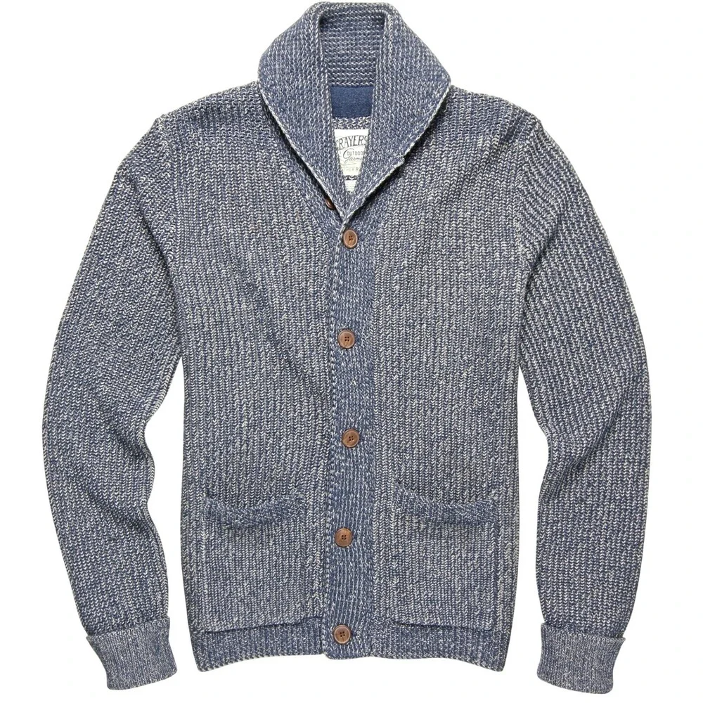 Grayers Belmont Mens Shawl Collar Cardigan Blue Charcoal Knit Sweater L
